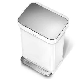 פח דוושה רחבה מלבני נירוסטה לבן, 45 ל'