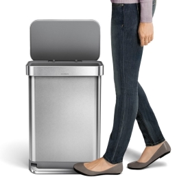 פח דוושה רחבה מלבני נירוסטה לבן, 45 ליטר simplehuman