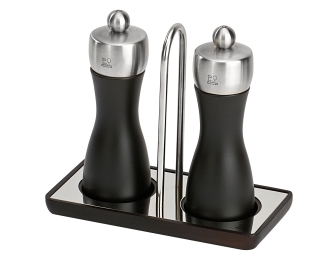 מגש עץ ונירוסטה לזוג מטחנות